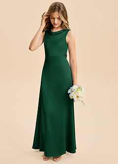 Azazie Kiki Junior Robe Trapèze en Satin extensible Nœud Vert Foncé image4