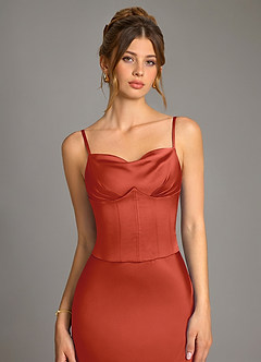 Azazie Reverie Bridesmaid Dresses Rust Mermaid Corset Stretch Satin Dress image5