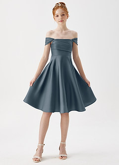 Azazie Amira Junior Twilight A-Line Pleated Stretch Satin Dress image5