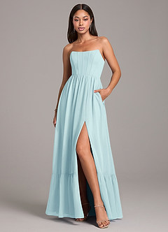 Azazie Kailee Bridesmaid Dresses Sea Glass A-Line with Pockets Chiffon Dress image1