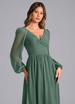Azazie Zeya Brautjungfernkleider A-Linie Langarm Chiffon Kleid Seemoos image5