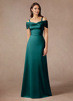 Azazie Amelia vestidos de madre de la novia Vestido de Pavo Real de Satén Elástico de Corte En A con Vestidos sin tirantes image5