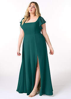 Azazie Bondi Brautjungfernkleider A-Linie Gekräuselt Chiffon Kleid Pfau image9