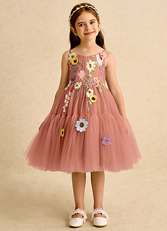 Azazie Osea Sukienki dla dziewczynek sypiących kwiaty Suknia balowa Pofałdowany Tiul Długość do kolan Sukienka image7