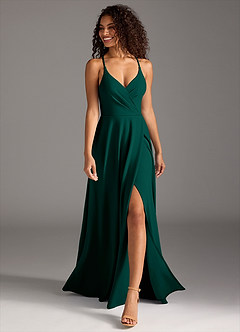 Azazie Davis Bridesmaid Dresses Pine A-Line Pleated Stretch Crepe Dress image4