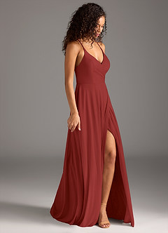Azazie Davis Bridesmaid Dresses Rust A-Line Pleated Mesh Dress image4