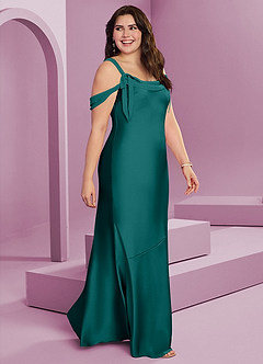 Barbie ♥ Azazie Bridesmaid Dresses Peacock Sheath Pleated Stretch Satin Dress image3