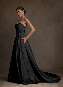 Azazie Alta Wedding Dresses Black A-Line Strapless Stretch Satin Dress image3