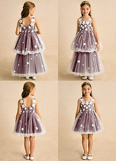 Azazie Teacup Flower Girl Dresses Ivory Cabernet Ball-Gown Lace Tulle Dress image2