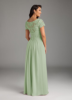 Azazie Dunja Mère de la mariée Robes Robe Trapèze en Mousseline de soie Col V en dentelle Vert Sauge image4