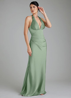 Azazie Torrance Vestidos de damas de honor Vestido de Matcha de Satén Elástico de Corte Sirena con Corsé image6