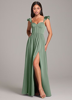 Azazie Denisse Bridesmaid Dresses Matcha A-Line Ruched Stretch Satin Dress image5