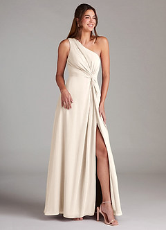 Azazie Brooke Bridesmaid Dresses White Alabaster A-Line One Shoulder Chiffon Dress image10