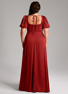 Azazie Fyona Bridesmaid Dresses Pomegranate A-Line Pleated Stretch Satin Dress image9