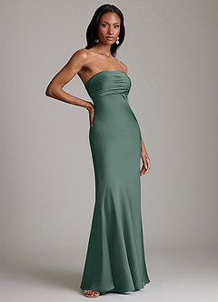 Azazie Saylor Vestidos de damas de honor Vestido de Eucalipto de Satén Elástico de Corte Sirena con Sin tirantes image4