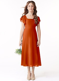 Azazie Bondi Junior Linia A Marszczony Szyfon Długość herbaty Młodsza druhna Sukienka image2