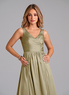 Azazie Keyla Final Sale Black A-Line Pleated Stretch Satin Dress image2