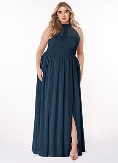 Azazie Iman Bridesmaid Dresses Dark Navy A-Line A-Line Ruched Chiffon Dress image8