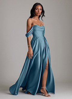 Azazie Loisa Vestidos de damas de honor Vestido de Bermudas de Satén Elástico de Corte en A con Vestidos sin tirantes image6