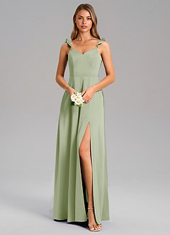 Azazie Everett Bridesmaid Dresses Dusty Sage A-Line Stretch Satin Dress image5