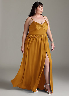 Azazie Zeya Bridesmaid Dresses Butterscotch A-Line Pleated Stretch Satin Dress image12