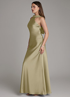 Azazie Dimitra Bridesmaid Dresses Moss Green A-Line Pleated Stretch Satin Dress image5