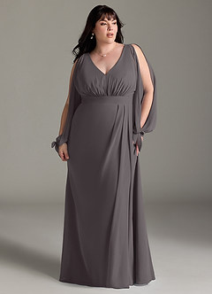 Azazie Matilda Bridesmaid Dresses Steel Grey A-Line Long Sleeve Chiffon Dress image13
