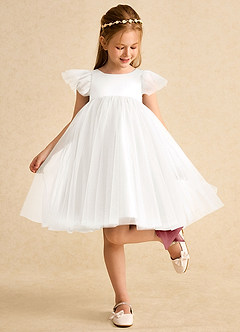 Azazie Munchkin Blumenmädchenkleider A-Linie Schleifen Tüll Kleid Elfenbein Antikrosa image3