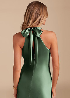 Azazie Doretta Bridesmaid Dresses Eucalyptus Mermaid Bow Metallic Satin Dress image2