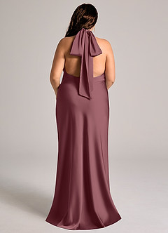 Azazie Velli Robes de demoiselle d'honneur Robe Sirène en Satin extensible Col haut Rose Du Désert image8