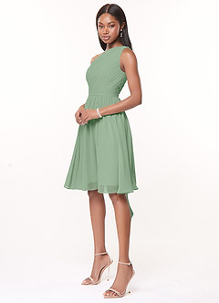 Azazie Katrina Bridesmaid Dresses Matcha A-Line One Shoulder Chiffon Dress image3
