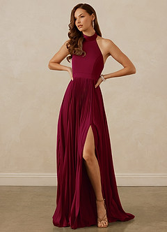 Christian Siriano Bridal for Azazie 1007 Bridesmaid Dresses Burgundy A-Line Pleated Stretch Satin Dress image4