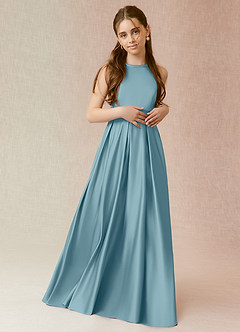 Azazie Arianthe Junior Moody Blue A-Line with Pockets Matte Satin Dress image1