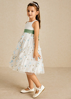 Azazie Pollie Flower Girl Dresses Sky Blue Dusty Sage A-Line Bow Tulle Dress image5