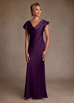 Azazie Shelby Mother of the Bride Dresses Grape Mermaid Pleated Stretch Satin Dress image1