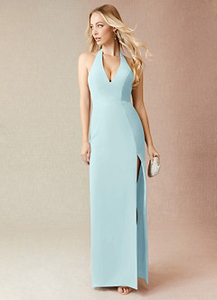 Azazie Yessi Vente Finale Robe Fourreau en Mousseline de soie Plissée Dusty Blue image1