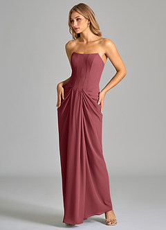 Azazie Anaïs Bridesmaid Dresses Merlot Sheath Strapless Chiffon Dress image5