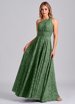 Azazie Charlize 신부 들러리 드레스 A라인 한쪽 어깨 플로럴 번아웃 바닥 길이 드레스 image4