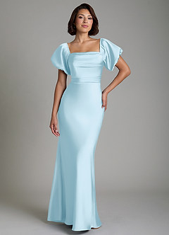 Azazie Lea Brudtärnklänningar Klänning av Sjöjungfru i Stretch Satin Off the shoulder Himmelsblå Konvertibel image1