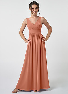 Azazie Keyla Junior A-Linie Plissee Chiffon Kleid Mai Tai image1