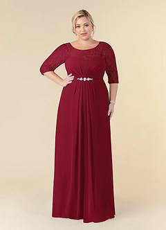Azazie Leonine Mother of the Bride Dresses Burgundy A-Line Scoop lace Chiffon Dress image10