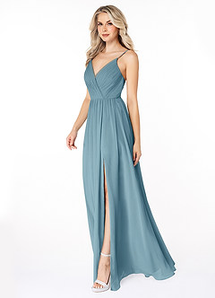 Azazie Gracie Bridesmaid Dresses Moody Blue A-Line Pleated Chiffon Dress image4