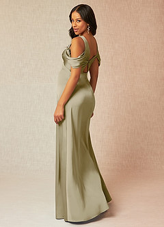 Azazie Rhea vestidos de dama de honor de maternidad Vestido de Corte En A Off The Shoulder Plisado Hasta el suelo Satén Elástico image5