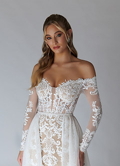 Azazie Solaris Wedding Dresses Diamond White Nude A-Line V-Neck Sequins Tulle Dress image5