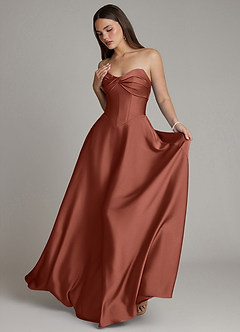 Azazie Meleena Bridesmaid Dresses Auburn A-Line Strapless Stretch Satin Dress image5