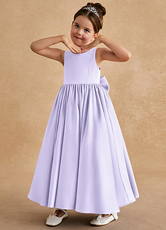 Azazie Bettie Robe Demoiselle D'honneur Fillette Robe Trapèze en Mat Satiné Arc Lilas image2