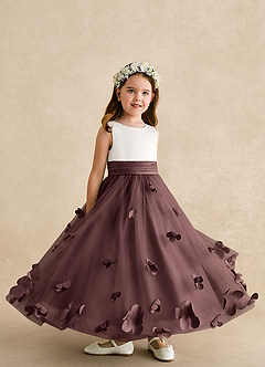 Azazie Vi Blumenmädchenkleider A-Linie ärmellos Tüll Kleid Espresso image8