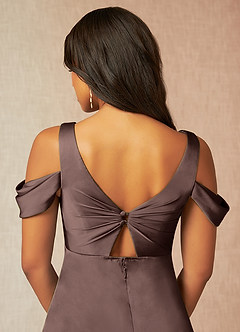 Azazie Rhea Maternity Bridesmaid Dresses A-Line Off-The-Shouler Pleated Stretch Satin Floor-Length Dress image7