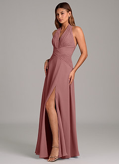 Azazie Elizabeth Bridesmaid Dresses Desert Rose A-Line Pleated Chiffon Dress image4
