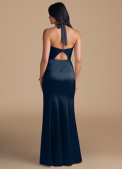 Azazie Emeria Bridesmaid Dresses Dark Navy Sheath Side Slit Metallic Satin Dress image2